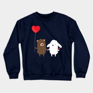 Cute cartoon bear and bunny rabbit holding hands Crewneck Sweatshirt